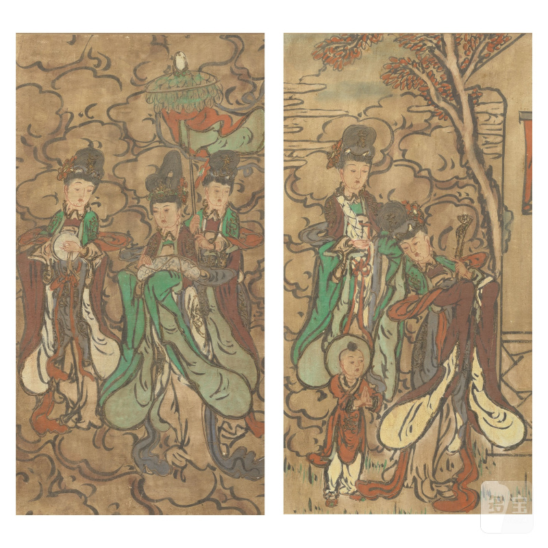明或更晚 彩繪仙人壁畫屏兩件 | TWO PAINTED FRESCO PANELS DEPICTING FEMALE DEITIES - 图5